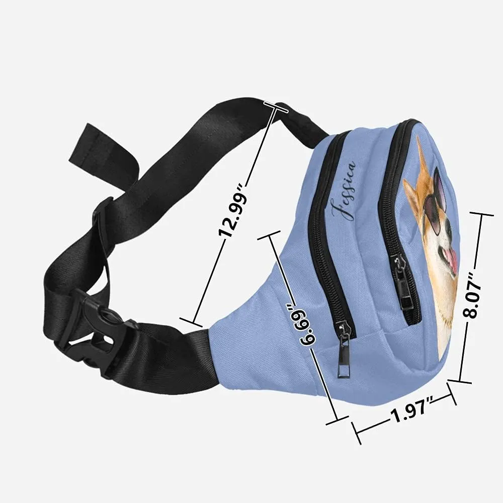 Personalized Fanny Bag for Women Men with Photo Name, Customized Picture Fashion Waist Bag Water Resistant Hip Bum Bag with Adjustable Belt for Travel Hiking Cycling Running (blue)