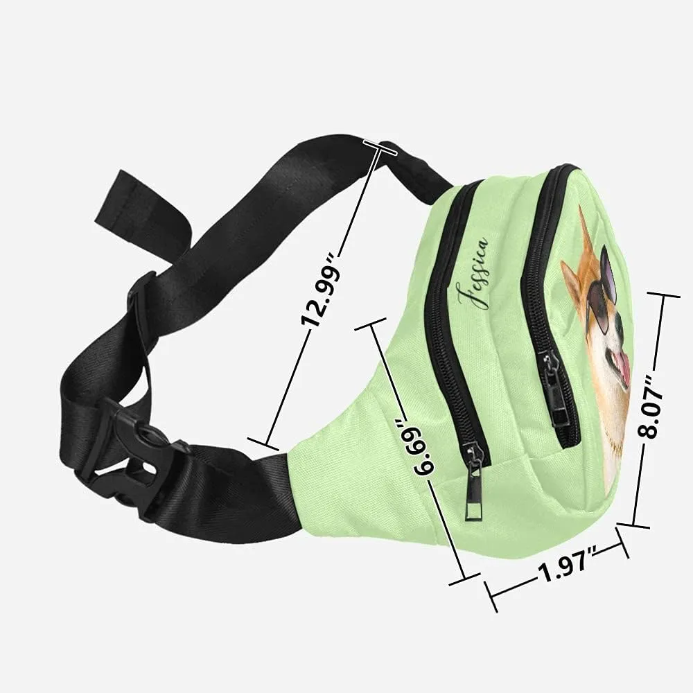 Personalized Fanny Bag for Women Men with Photo Name, Customized Picture Fashion Waist Bag Water Resistant Hip Bum Bag with Adjustable Belt for Travel Hiking Cycling Running (green)