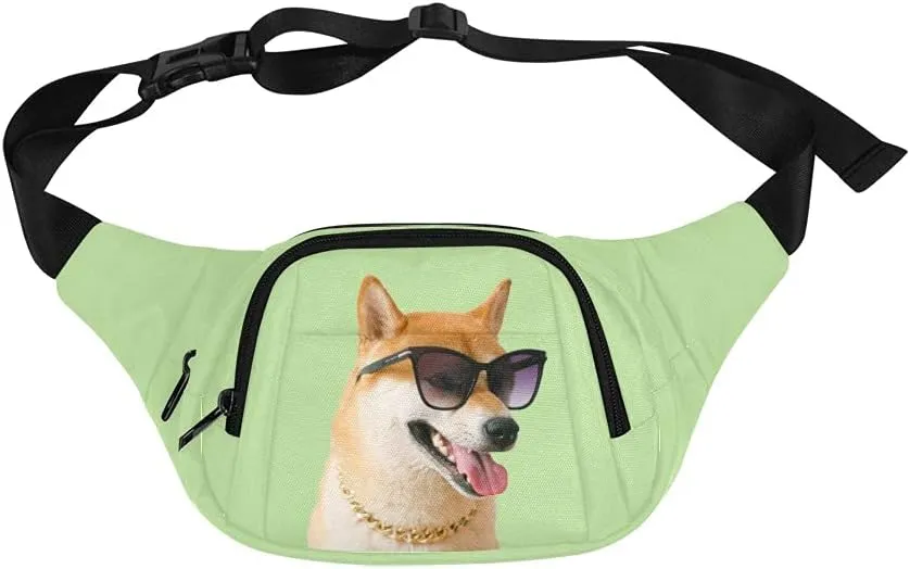 Personalized Fanny Bag for Women Men with Photo Name, Customized Picture Fashion Waist Bag Water Resistant Hip Bum Bag with Adjustable Belt for Travel Hiking Cycling Running (green)