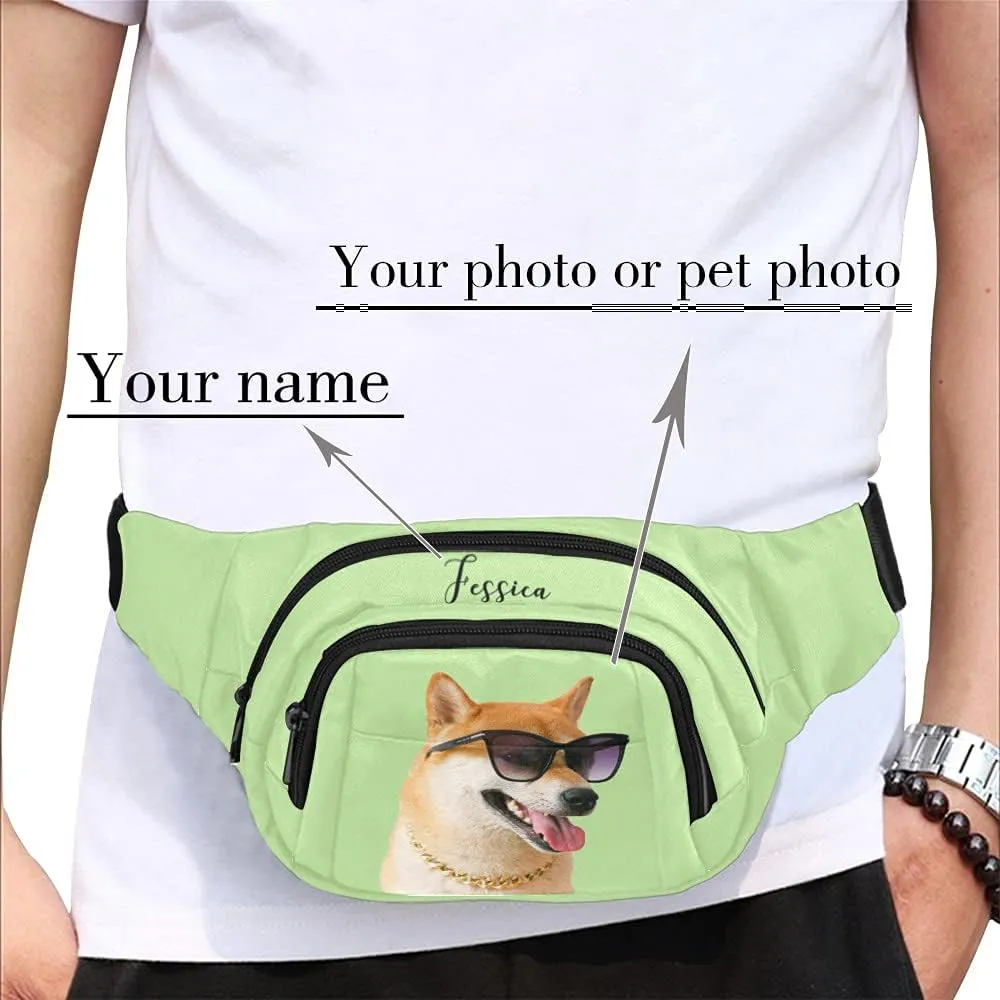 Personalized Fanny Bag for Women Men with Photo Name, Customized Picture Fashion Waist Bag Water Resistant Hip Bum Bag with Adjustable Belt for Travel Hiking Cycling Running (green)