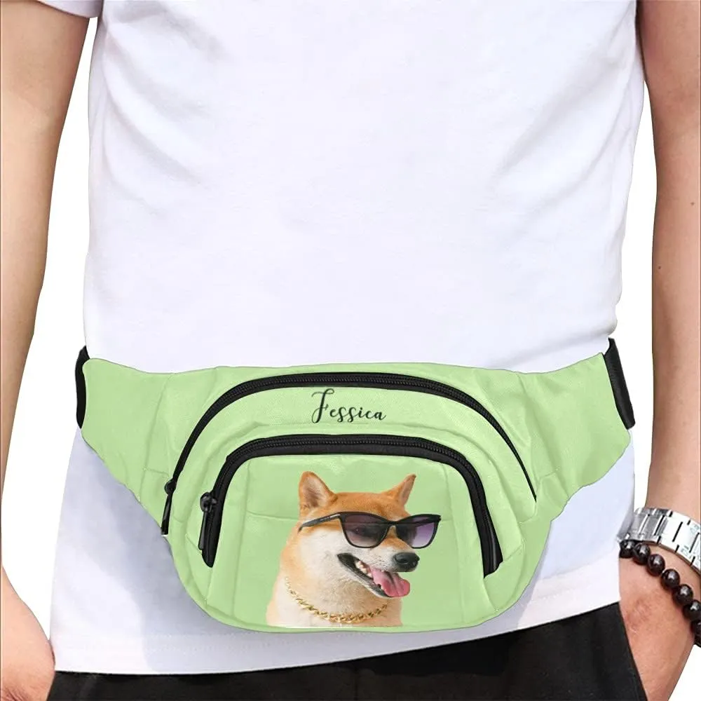 Personalized Fanny Bag for Women Men with Photo Name, Customized Picture Fashion Waist Bag Water Resistant Hip Bum Bag with Adjustable Belt for Travel Hiking Cycling Running (green)