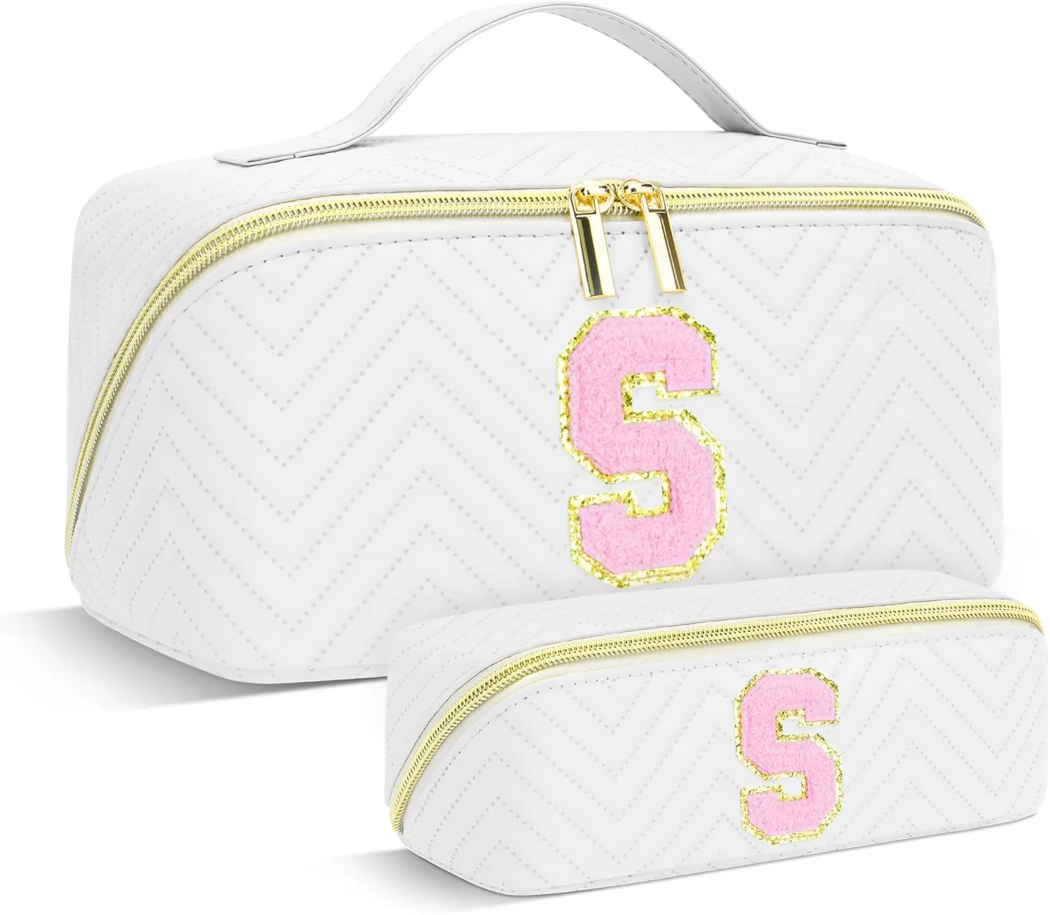 Personalized Initial Makeup Bag | Trendy Cosmetic Bags Travel Toiletry Bag for Teen Girls Women Girlfriend, mother's day/graduation/Birthday day Gifts Portable Make up Bag Leather Waterproof Organizer