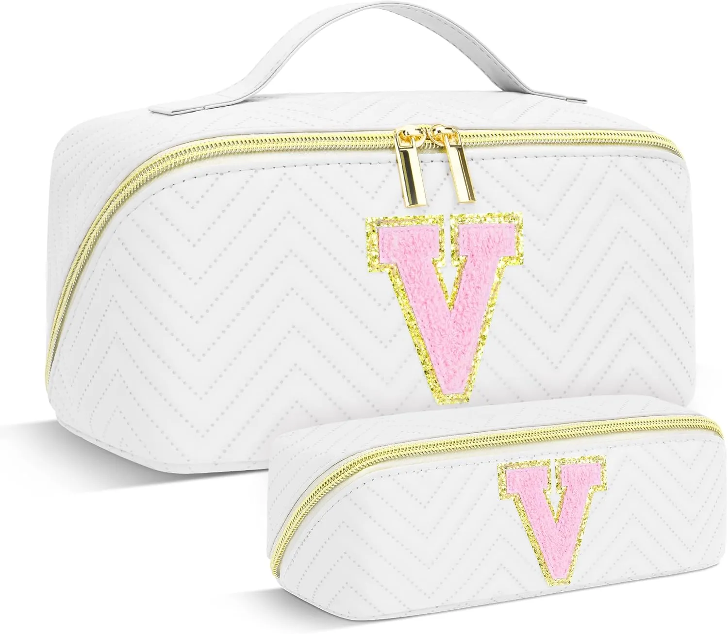 Personalized Initial Makeup Bag | Trendy Cosmetic Bags Travel Toiletry Bag for Teen Girls Women Girlfriend, mother's day/graduation/Birthday day Gifts Portable Make up Bag Leather Waterproof Organizer