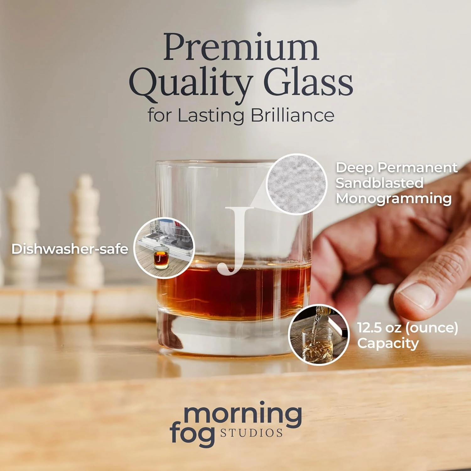Personalized Whiskey Glasses Set of 2, Engraved Monogram Old Fashioned Bourbon Glassware, 12.5 oz, Ideal for Men, Gifts, Birthday, Anniversary, Christmas, Groomsmen, (J)