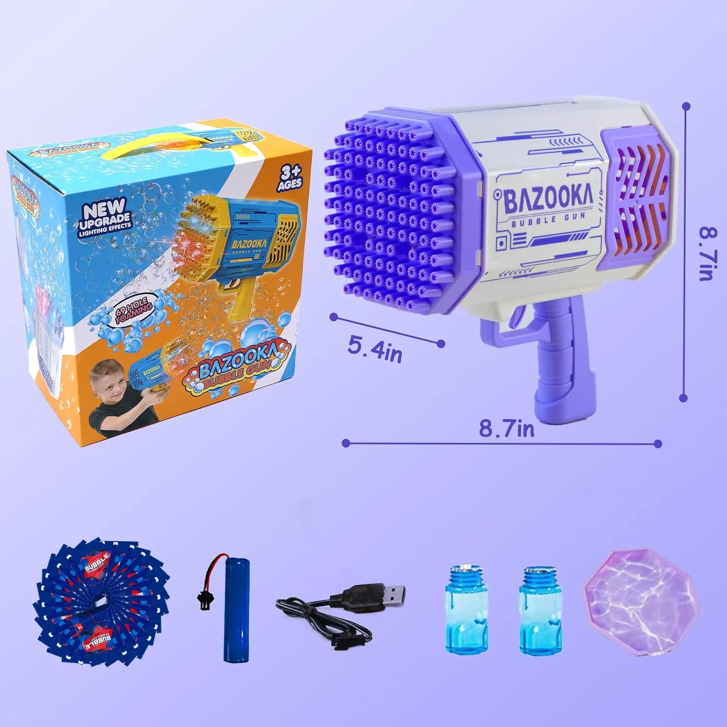 Petrella Toys Bubble Gun Bazooka Bubble Machine Gun Bubbles for Kids TIK Tok Gifts 3 4 5 6 7 8 9 10 11 12 Years Old Bubble Blaster Blower