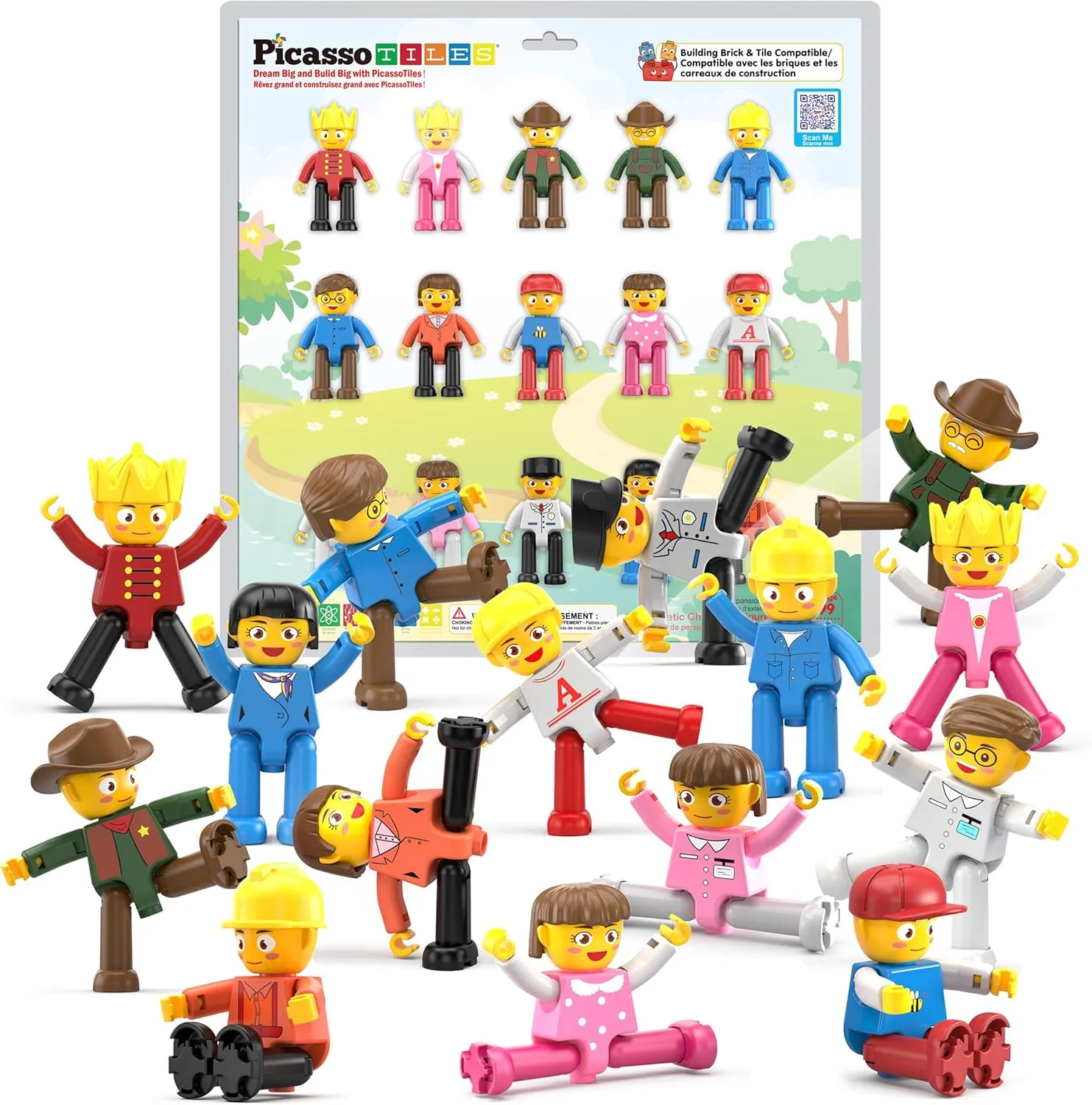 PicassoTiles 15-Piece Magnetic Character Action Figures Add-on Set for Construction Building Block Tiles