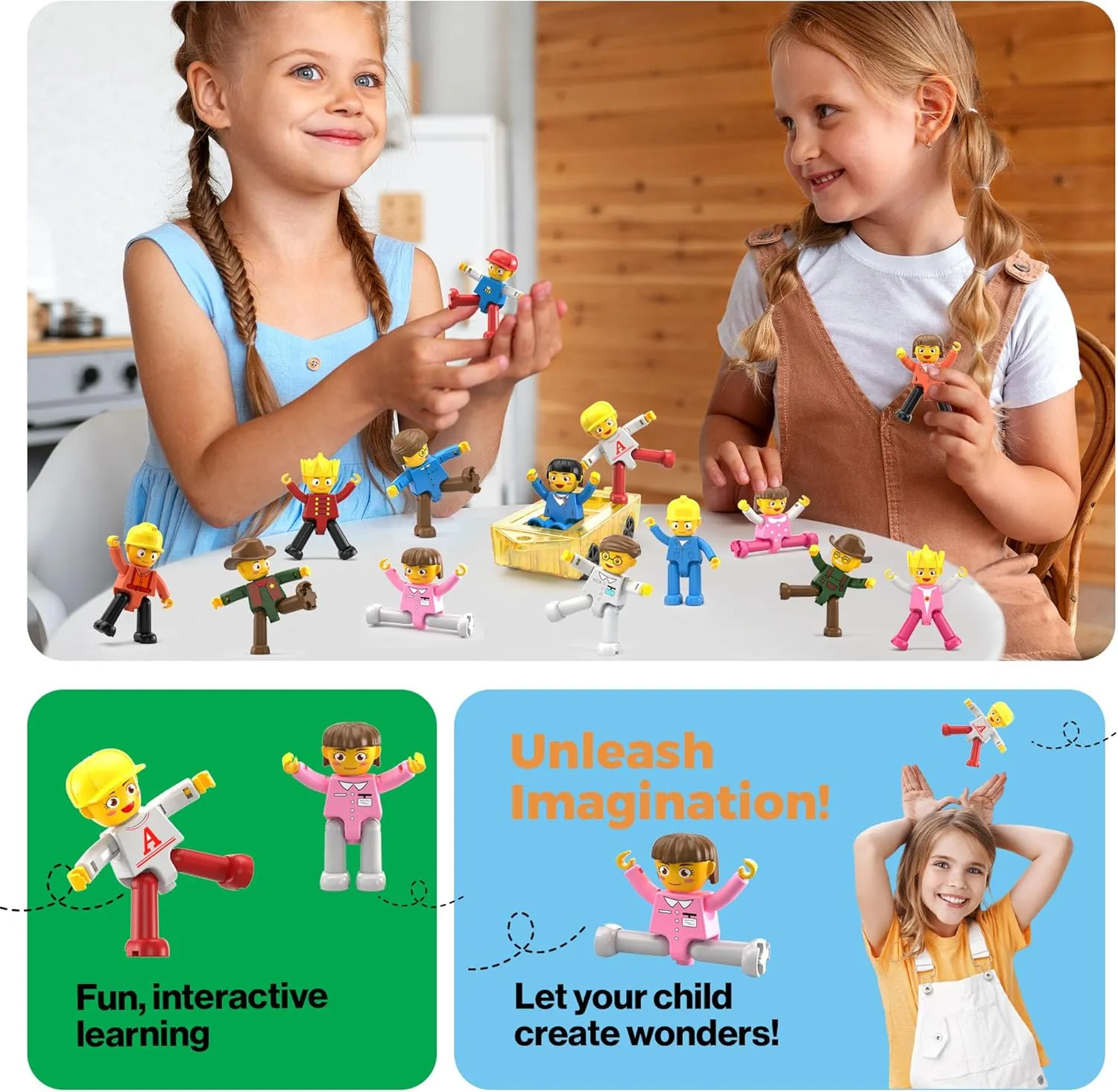 PicassoTiles 15-Piece Magnetic Character Action Figures Add-on Set for Construction Building Block Tiles