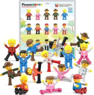 PicassoTiles 15-Piece Magnetic Character Action Figures Add-on Set for Construction Building Block Tiles