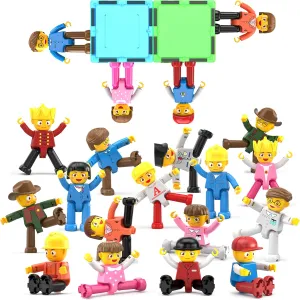 PicassoTiles 16 Piece Character Action Figures Toddler Toy Set Expansion Pack Magnetic Construction Blocks STEM Pretend Play Toys Building Tiles PTA08
