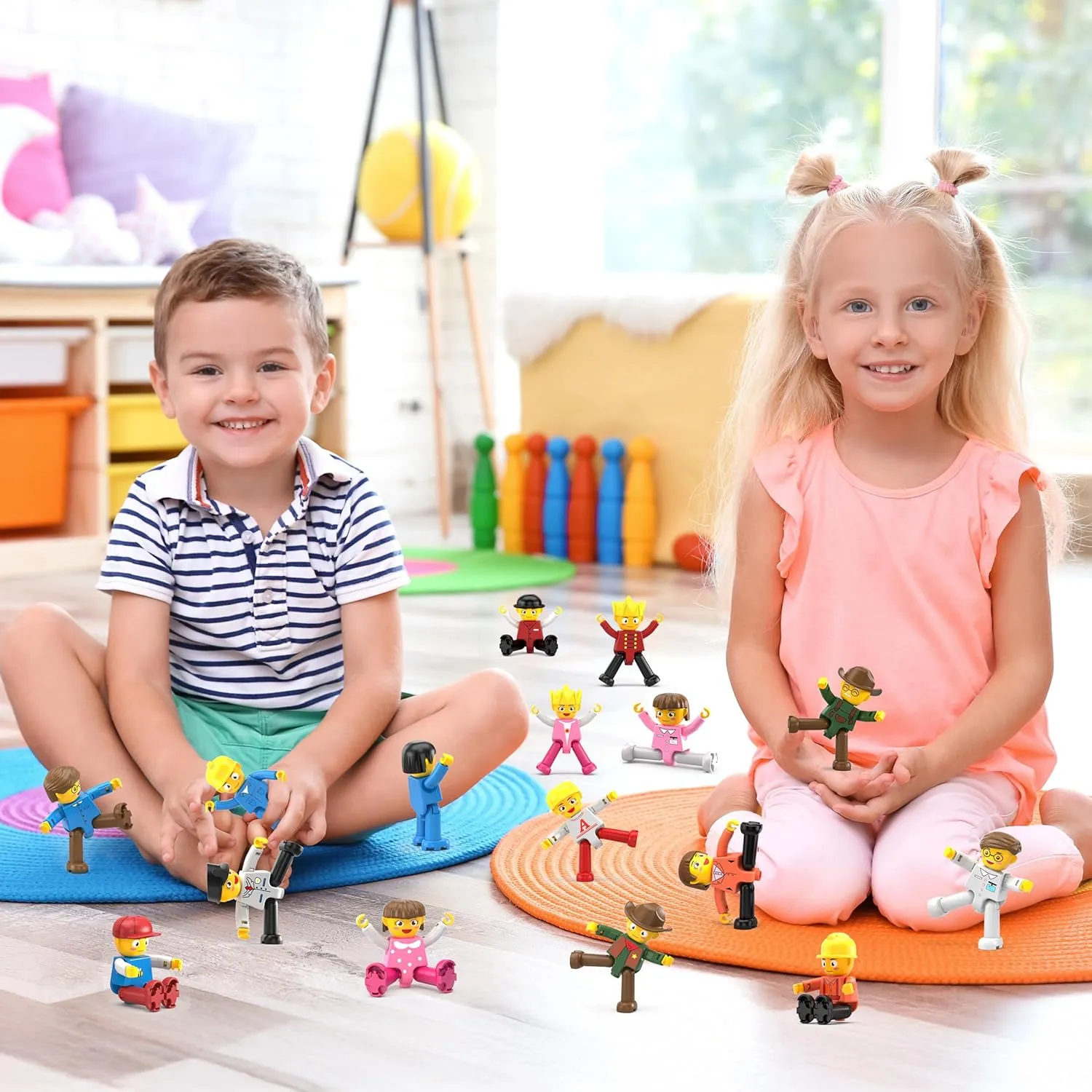 PicassoTiles 16 Piece Character Action Figures Toddler Toy Set Expansion Pack Magnetic Construction Blocks STEM Pretend Play Toys Building Tiles PTA08