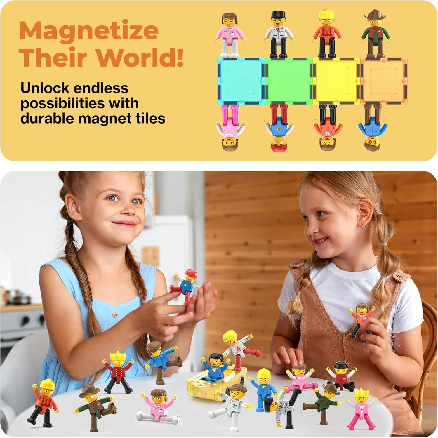PicassoTiles 16 Piece Character Action Figures Toddler Toy Set Expansion Pack Magnetic Construction Blocks STEM Pretend Play Toys Building Tiles PTA08
