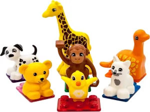 PicassoTiles 7pc Magnetic Animal Action Figure Set for Magnet Building Block Educational STEM Learning Kit Construction Toy Pretend Playset Child Brain Development HandEye Coordination Training PTA07