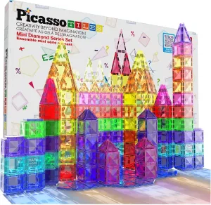 PicassoTiles 80 Piece Mini Size Magnetic Tiles Sensory Magnet Toys Diamond Series Construction Building Blocks Set STEM Learning Travel Size Educational Toy for Kids Boys Girls Toddlers Age 3  PTM80