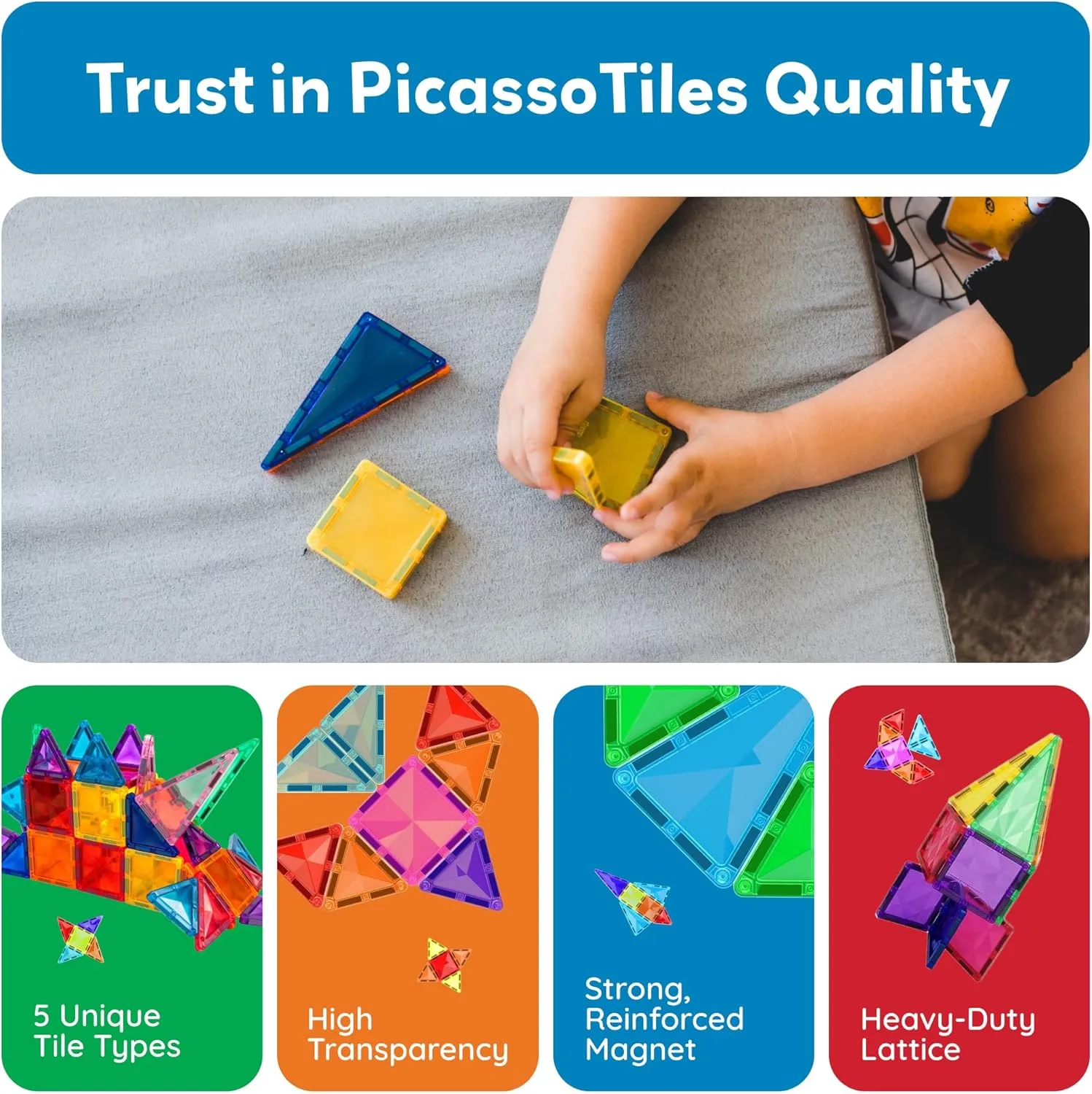 PicassoTiles 80 Piece Mini Size Magnetic Tiles Sensory Magnet Toys Diamond Series Construction Building Blocks Set STEM Learning Travel Size Educational Toy for Kids Boys Girls Toddlers Age 3  PTM80
