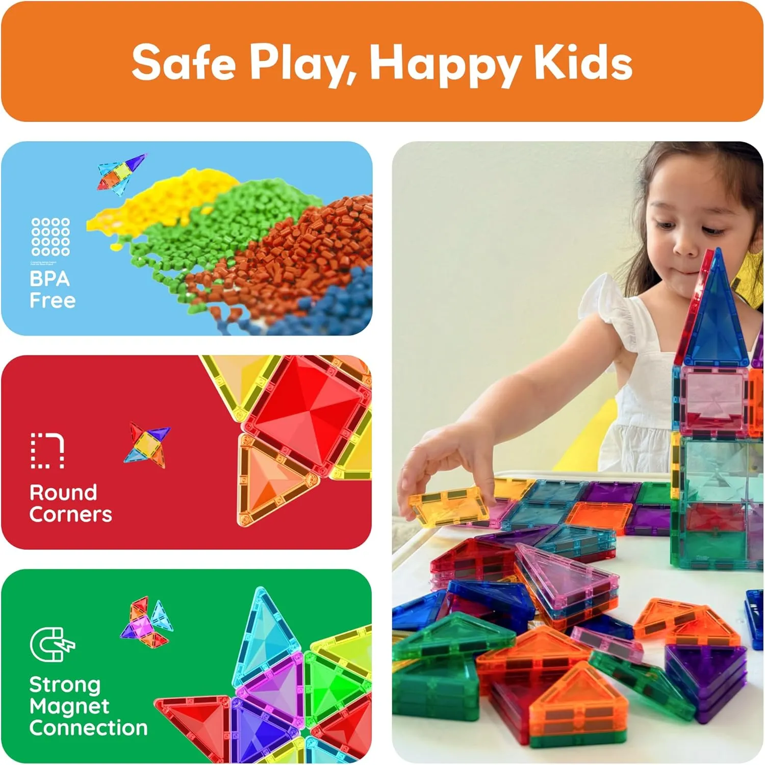 PicassoTiles 80 Piece Mini Size Magnetic Tiles Sensory Magnet Toys Diamond Series Construction Building Blocks Set STEM Learning Travel Size Educational Toy for Kids Boys Girls Toddlers Age 3  PTM80