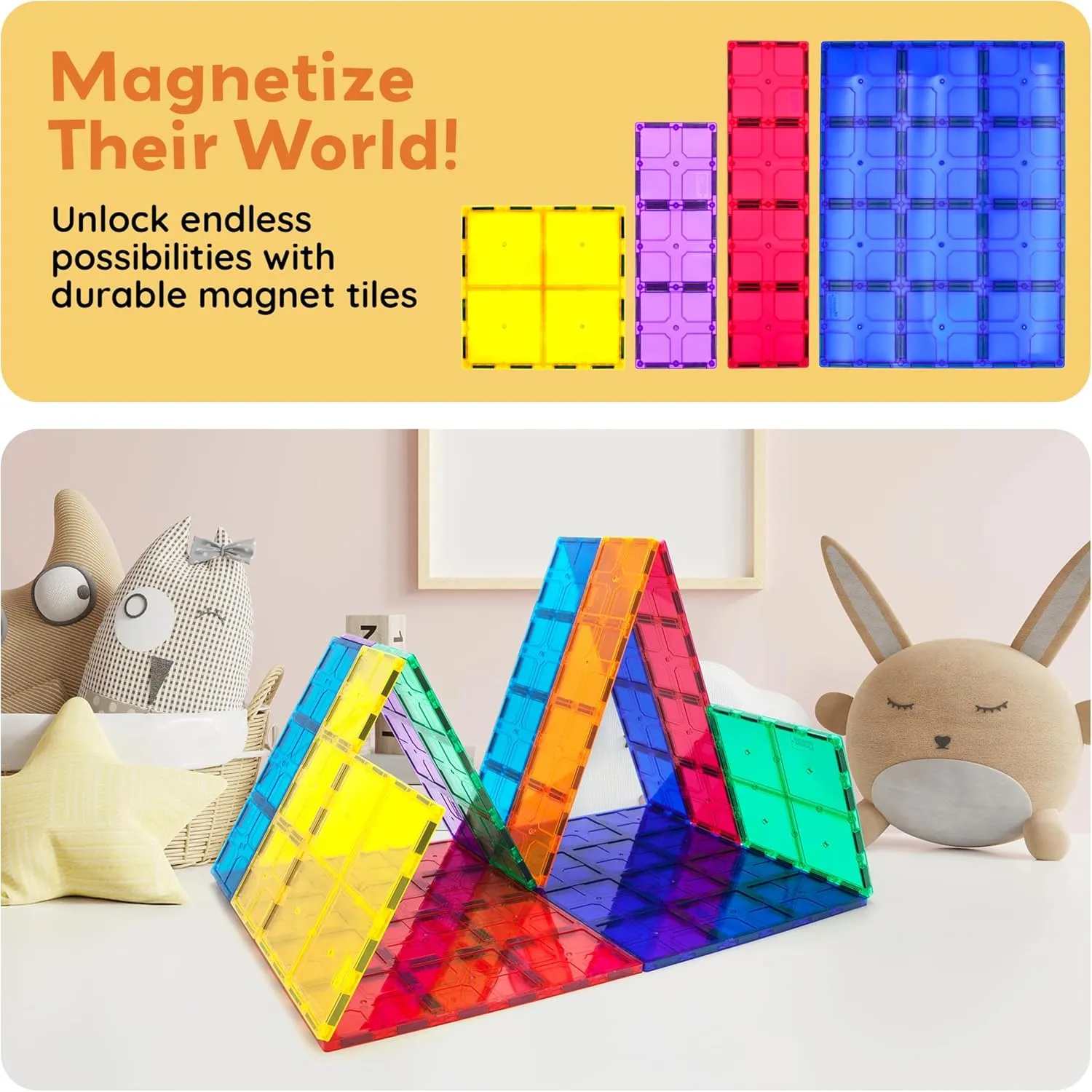 PicassoTiles Kids Toy Magnetic Building Blocks Magnet Tiles Supersized Large Stabilizer Base Jumbo XL Plate Foundation Education Construction Kit Engineering STEM Children Learning Stacking Set