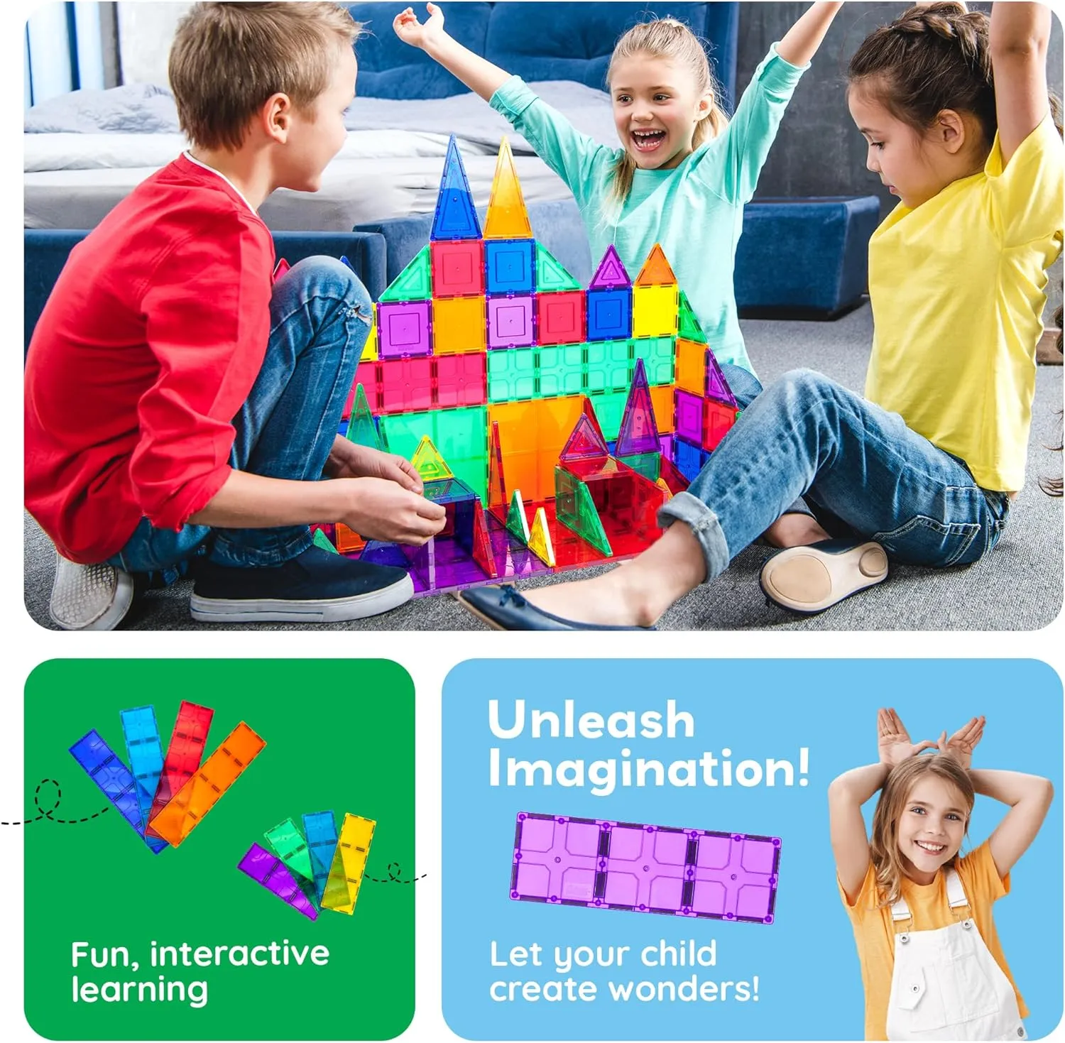 PicassoTiles Kids Toy Magnetic Building Blocks Magnet Tiles Supersized Large Stabilizer Base Jumbo XL Plate Foundation Education Construction Kit Engineering STEM Children Learning Stacking Set