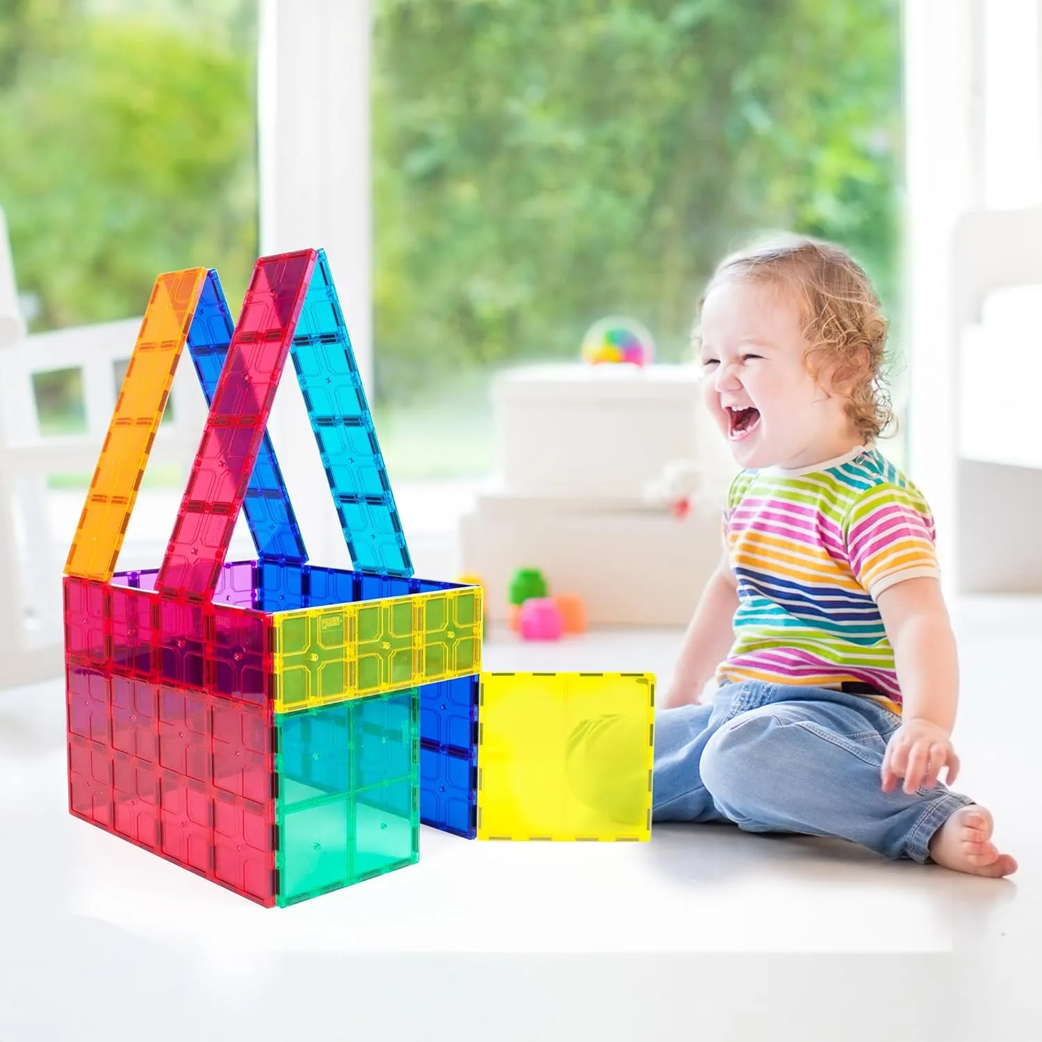 PicassoTiles Kids Toy Magnetic Building Blocks Magnet Tiles Supersized Large Stabilizer Base Jumbo XL Plate Foundation Education Construction Kit Engineering STEM Children Learning Stacking Set