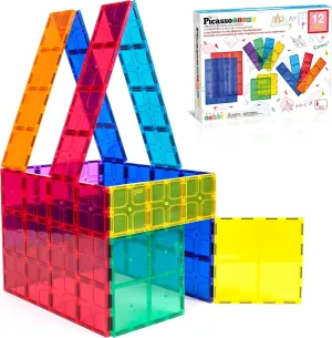PicassoTiles Kids Toy Magnetic Building Blocks Magnet Tiles Supersized Large Stabilizer Base Jumbo XL Plate Foundation Education Construction Kit Engineering STEM Children Learning Stacking Set