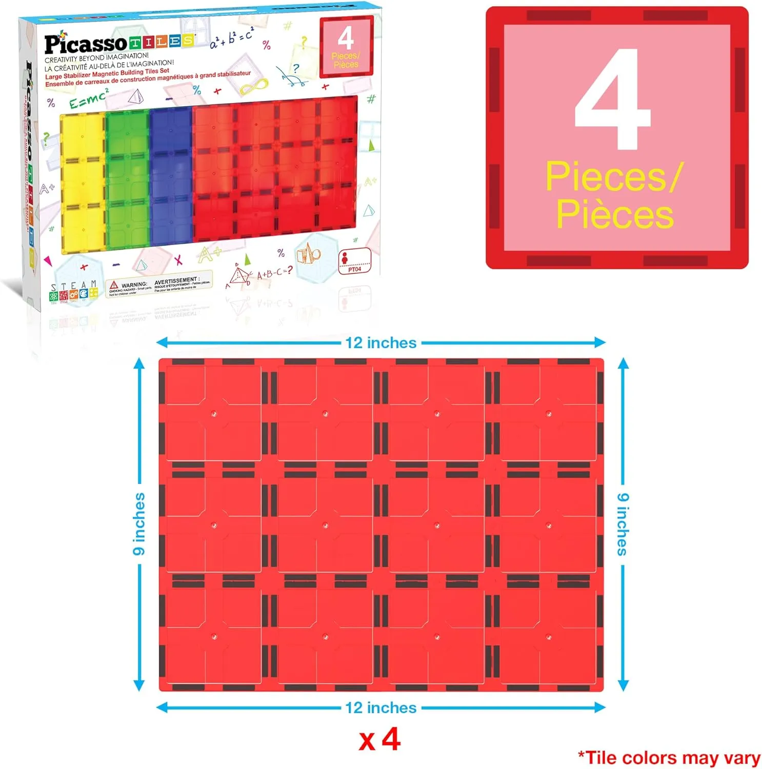 PicassoTiles Kids Toy Magnetic Building Blocks Magnet Tiles Supersized Large Stabilizer Base Jumbo XL Plate Foundation Education Construction Kit Engineering STEM Children Learning Stacking Set
