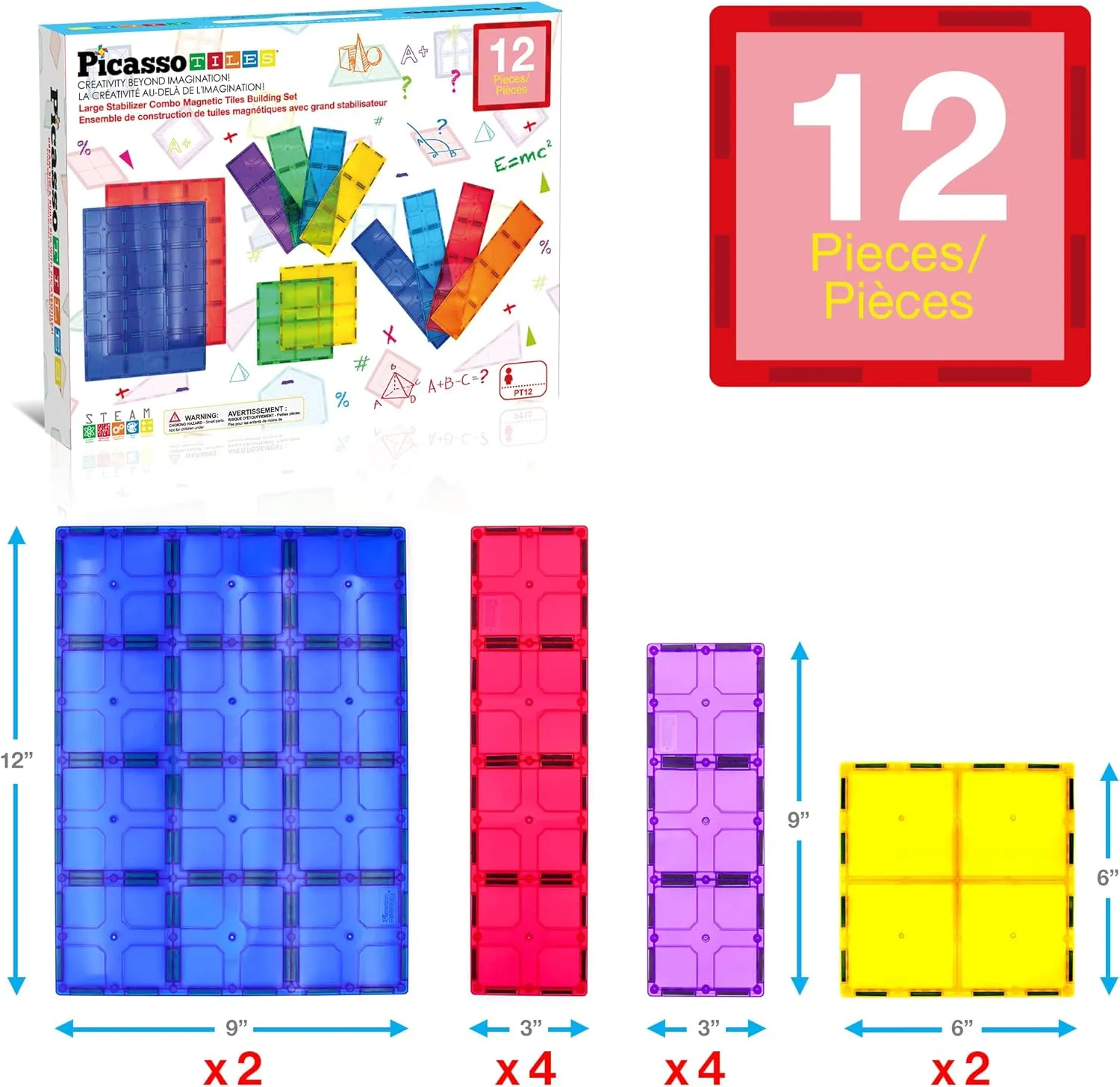 PicassoTiles Kids Toy Magnetic Building Blocks Magnet Tiles Supersized Large Stabilizer Base Jumbo XL Plate Foundation Education Construction Kit Engineering STEM Children Learning Stacking Set