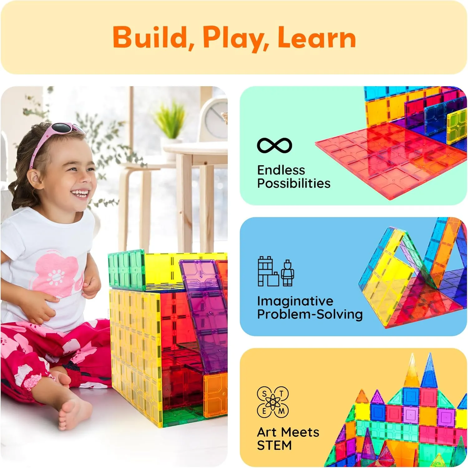 PicassoTiles Kids Toy Magnetic Building Blocks Magnet Tiles Supersized Large Stabilizer Base Jumbo XL Plate Foundation Education Construction Kit Engineering STEM Children Learning Stacking Set