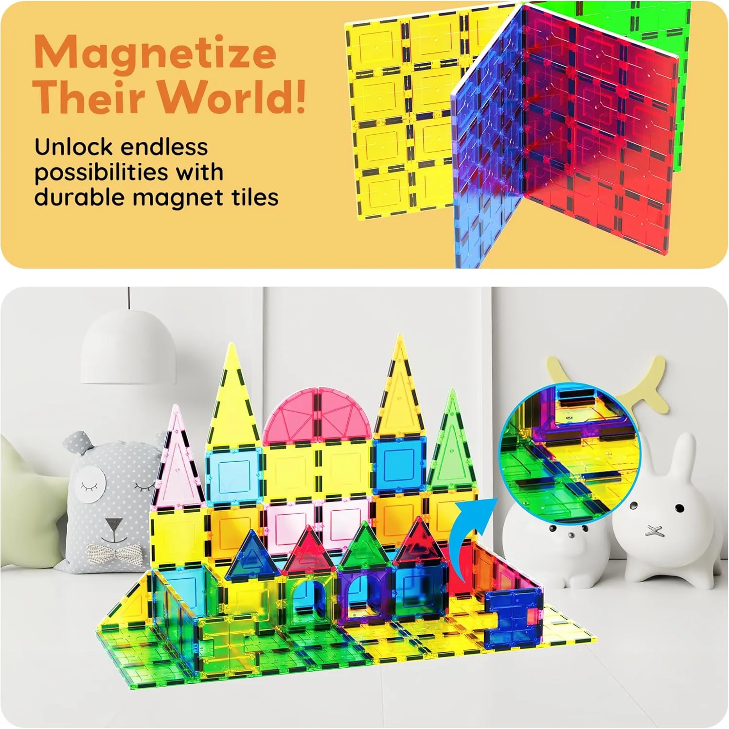 PicassoTiles Kids Toy Magnetic Building Blocks Magnet Tiles Supersized Large Stabilizer Base Jumbo XL Plate Foundation Education Construction Kit Engineering STEM Children Learning Stacking Set