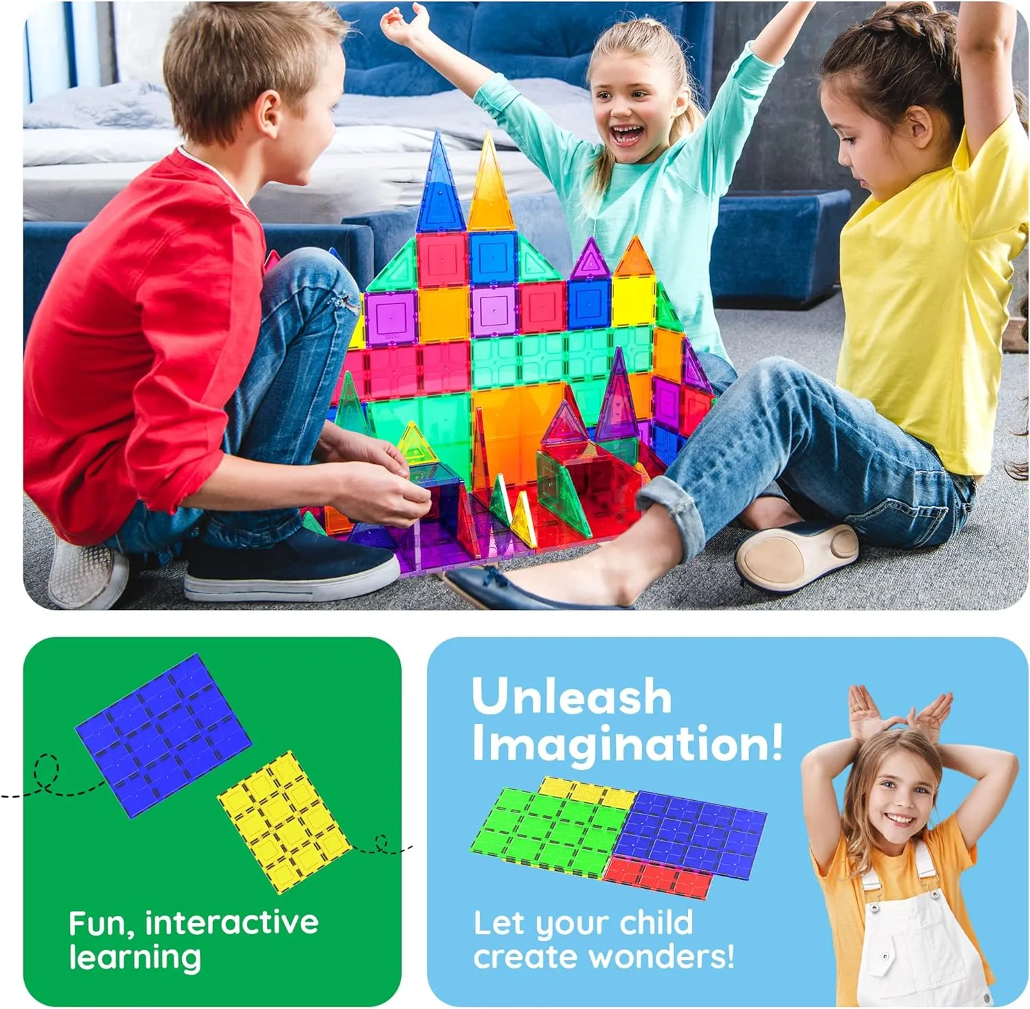 PicassoTiles Kids Toy Magnetic Building Blocks Magnet Tiles Supersized Large Stabilizer Base Jumbo XL Plate Foundation Education Construction Kit Engineering STEM Children Learning Stacking Set