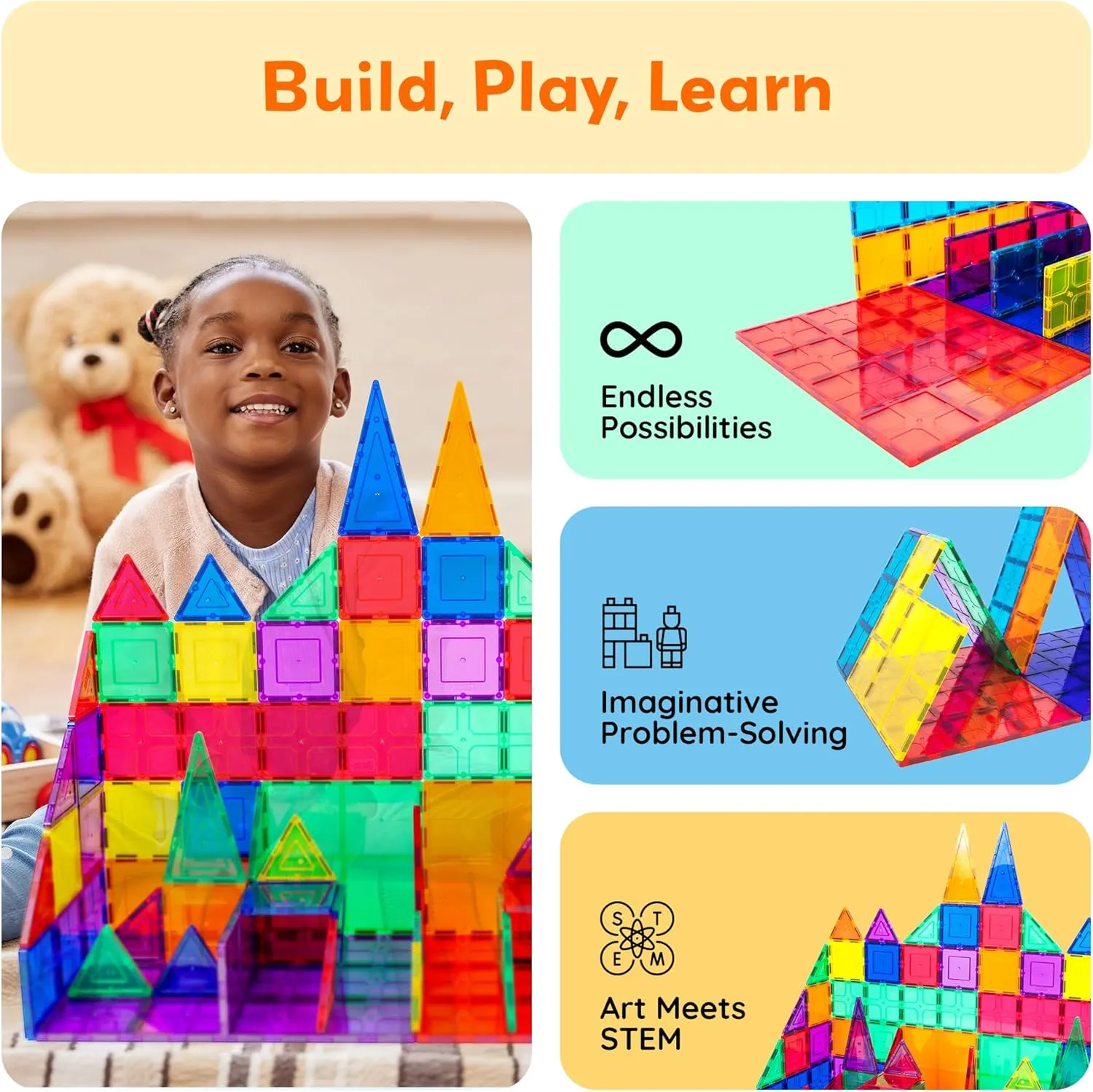 PicassoTiles Kids Toy Magnetic Building Blocks Magnet Tiles Supersized Large Stabilizer Base Jumbo XL Plate Foundation Education Construction Kit Engineering STEM Children Learning Stacking Set