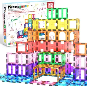 PicassoTiles Magnetic Blocks See-Through Shape STEM Toys for Boys and Girls Toddlers Ages 3  Magnetic Building Block Tiles Educational Playset Compatible with Major Brand Magnet Tile -Starter Set PT42
