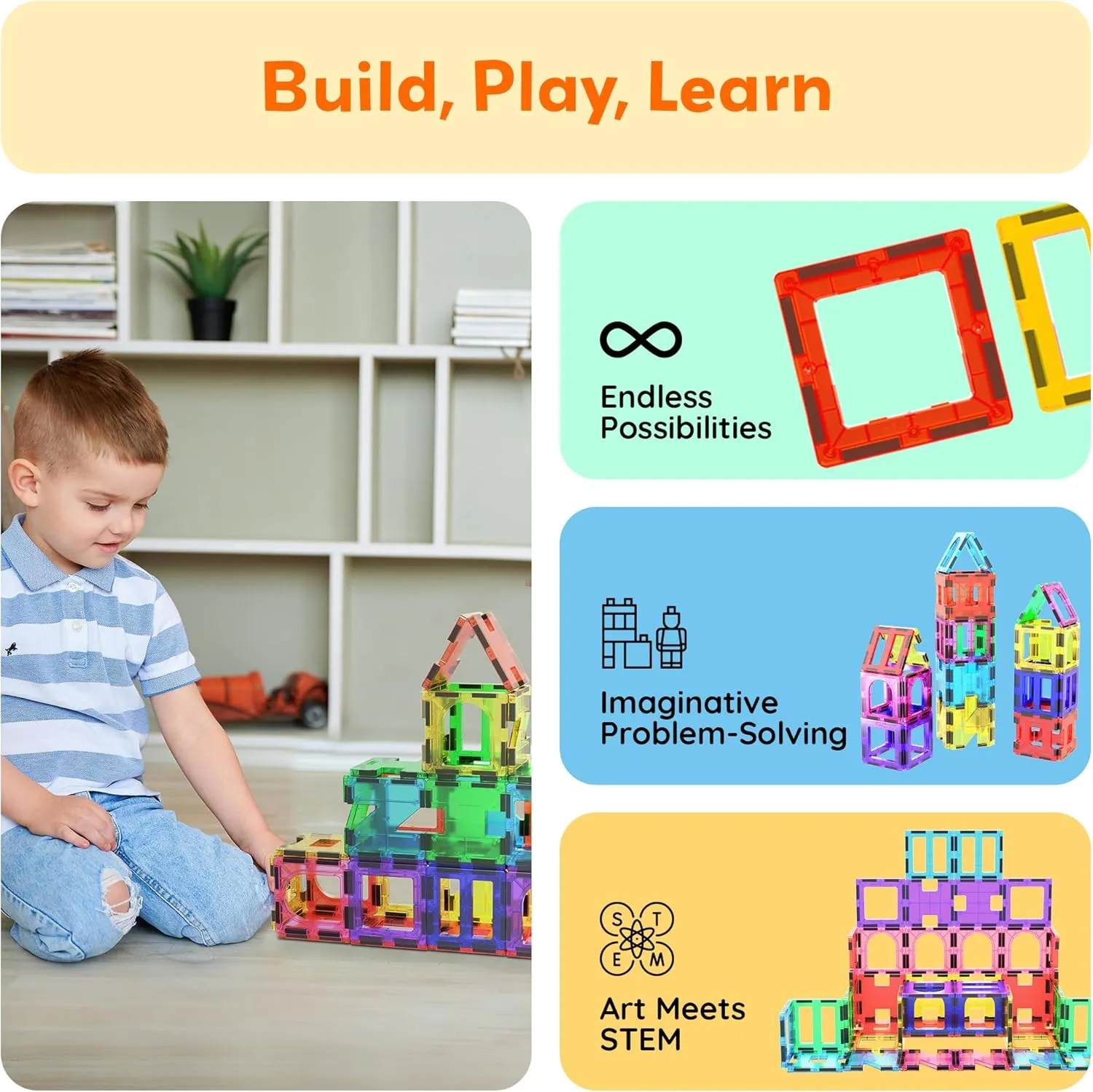 PicassoTiles Magnetic Blocks See-Through Shape STEM Toys for Boys and Girls Toddlers Ages 3  Magnetic Building Block Tiles Educational Playset Compatible with Major Brand Magnet Tile -Starter Set PT42