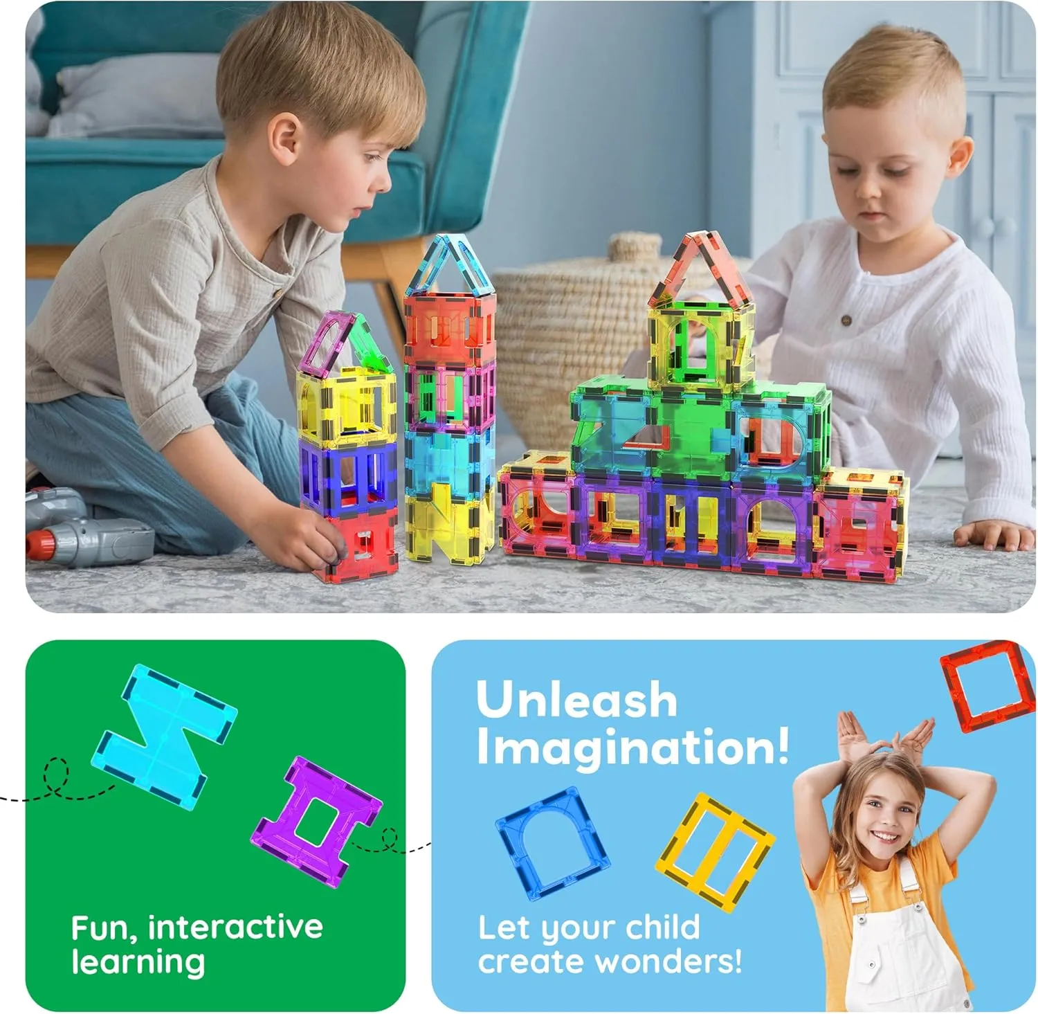 PicassoTiles Magnetic Blocks See-Through Shape STEM Toys for Boys and Girls Toddlers Ages 3  Magnetic Building Block Tiles Educational Playset Compatible with Major Brand Magnet Tile -Starter Set PT42