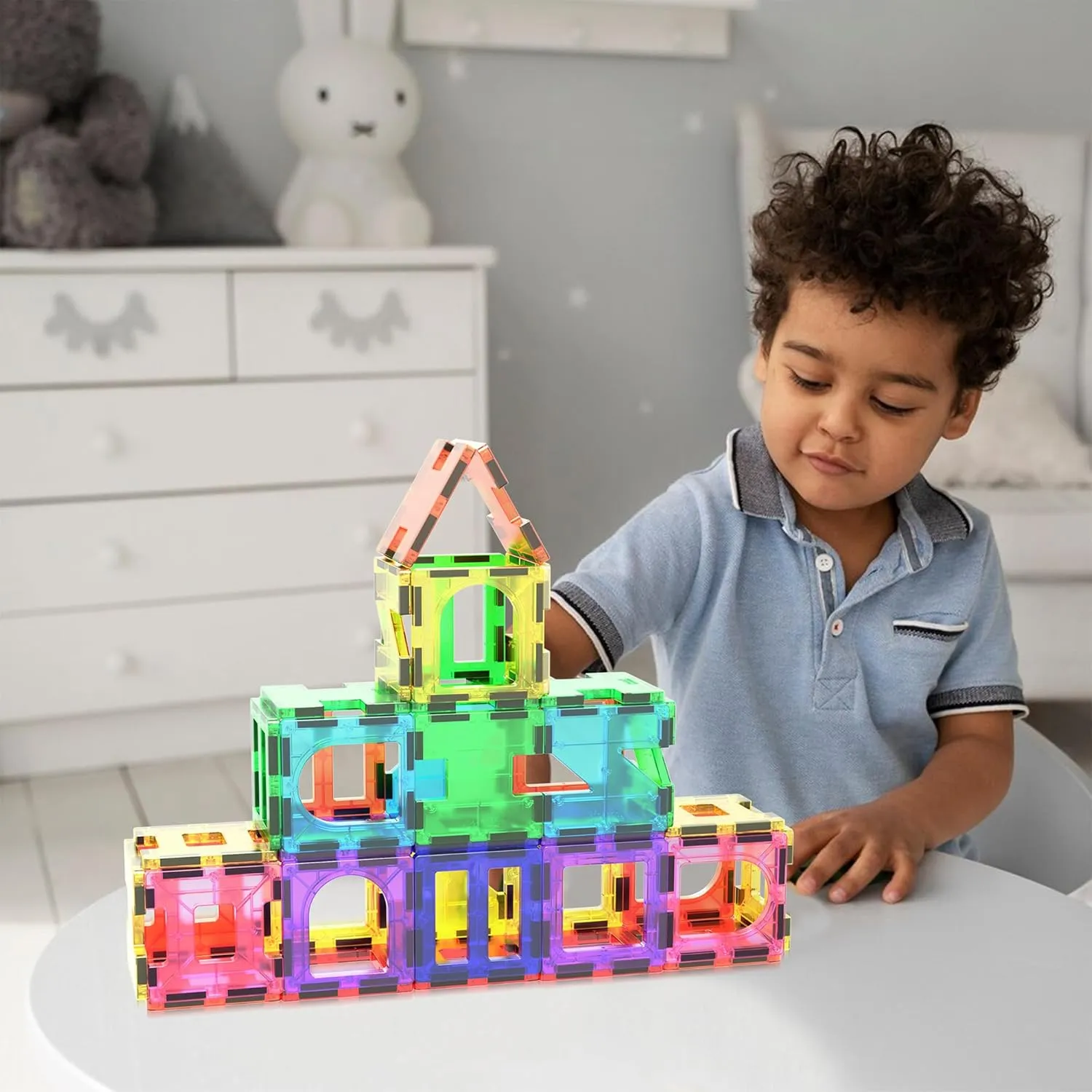 PicassoTiles Magnetic Blocks See-Through Shape STEM Toys for Boys and Girls Toddlers Ages 3  Magnetic Building Block Tiles Educational Playset Compatible with Major Brand Magnet Tile -Starter Set PT42