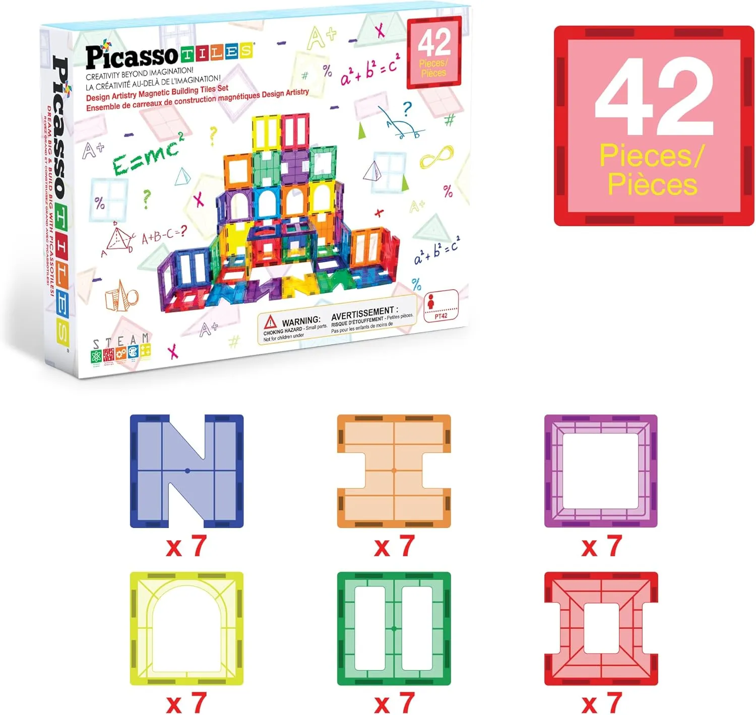 PicassoTiles Magnetic Blocks See-Through Shape STEM Toys for Boys and Girls Toddlers Ages 3  Magnetic Building Block Tiles Educational Playset Compatible with Major Brand Magnet Tile -Starter Set PT42