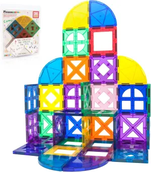 PicassoTiles Magnetic Building Block Quarter Round and Window Set Magnet Construction Toy Educational Kit Engineering STEM Learning Playset Child Brain Development Stacking Blocks Playboards