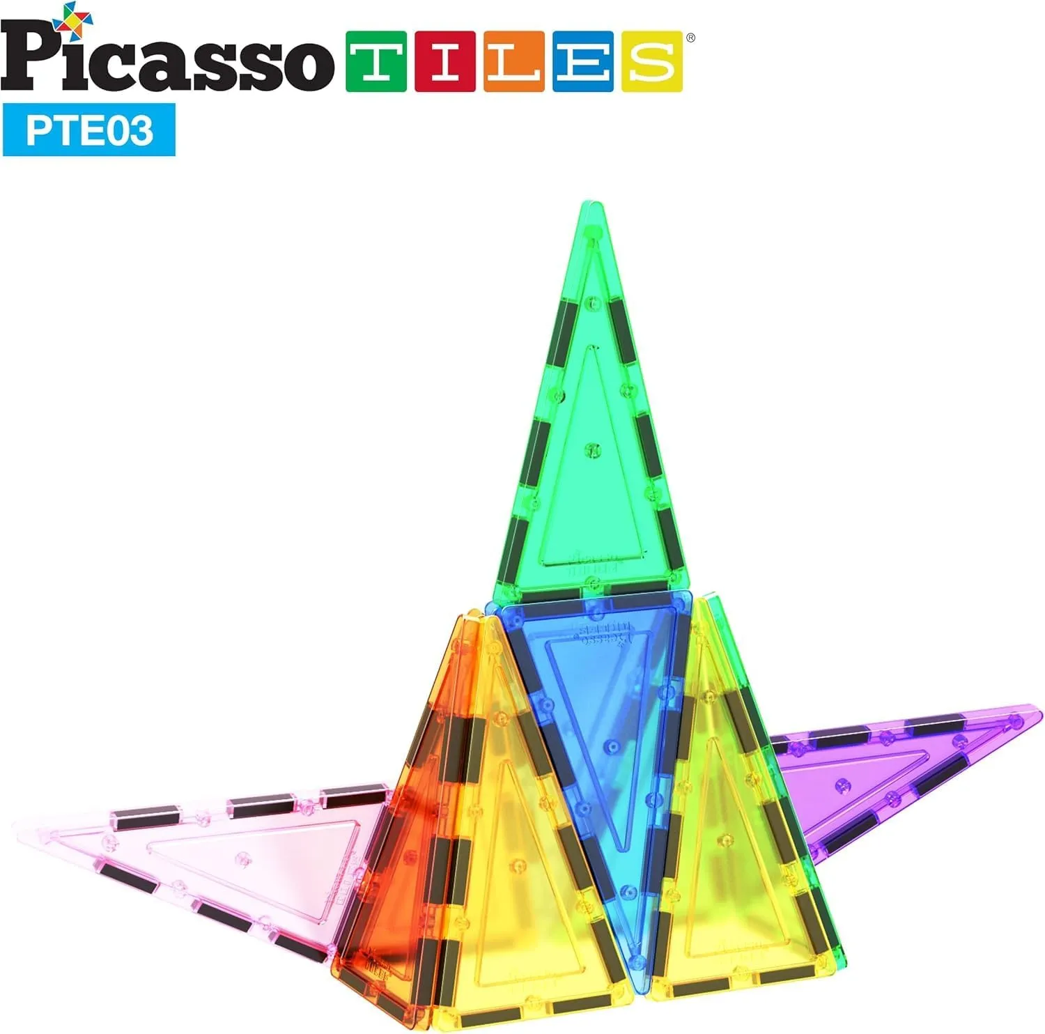 PicassoTiles Magnetic Building Block Set Isosceles Triangle Magnet Tiles Construction Toy STEM Learning Kit Educational Playboard Prek Pretend Play Stacking Blocks Child Brain Development PTE03