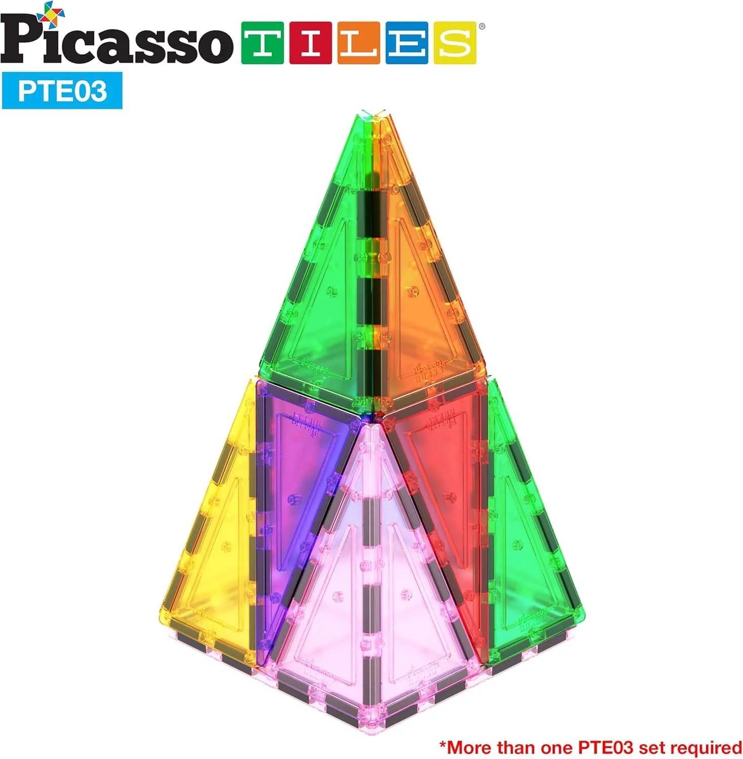 PicassoTiles Magnetic Building Block Set Isosceles Triangle Magnet Tiles Construction Toy STEM Learning Kit Educational Playboard Prek Pretend Play Stacking Blocks Child Brain Development PTE03