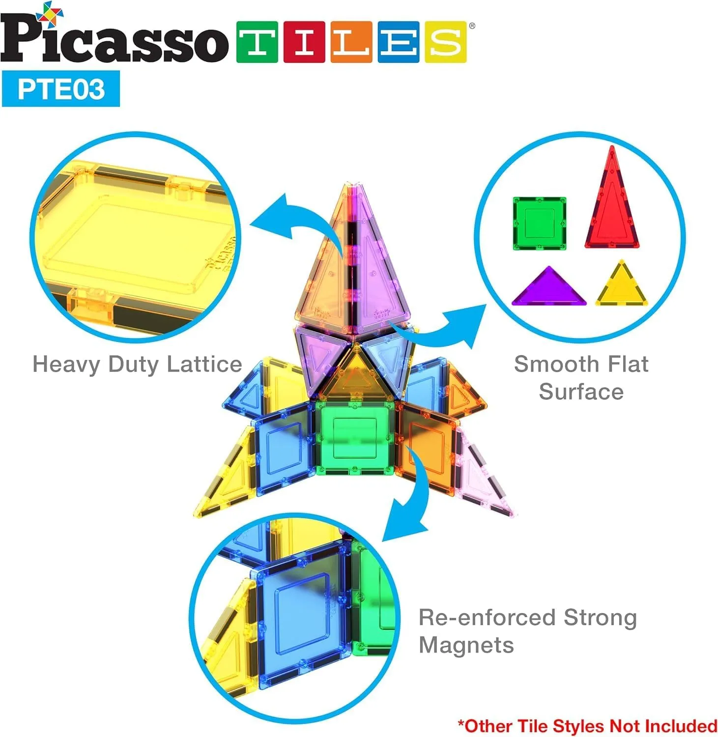 PicassoTiles Magnetic Building Block Set Isosceles Triangle Magnet Tiles Construction Toy STEM Learning Kit Educational Playboard Prek Pretend Play Stacking Blocks Child Brain Development PTE03