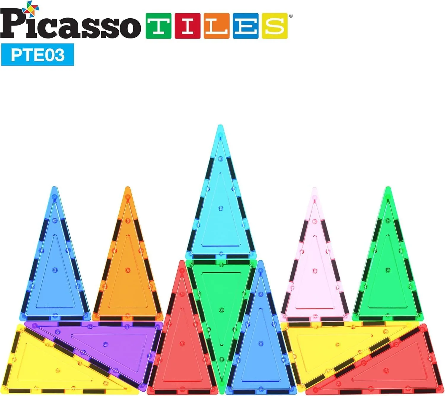 PicassoTiles Magnetic Building Block Set Isosceles Triangle Magnet Tiles Construction Toy STEM Learning Kit Educational Playboard Prek Pretend Play Stacking Blocks Child Brain Development PTE03