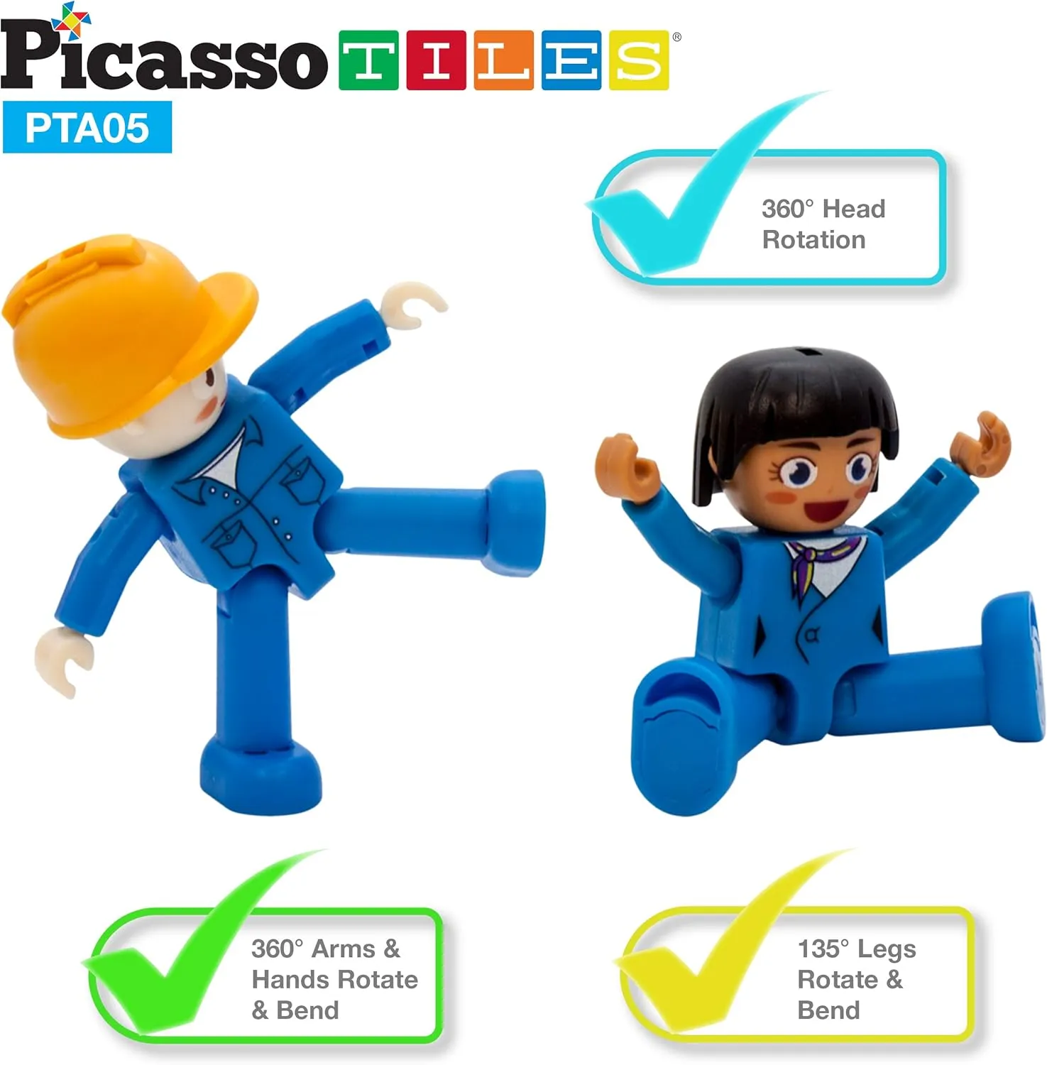 PicassoTiles Magnetic Figures 5 Piece Vehicle and Action Figure Set Including School Bus, Car, Truck and 2 Drivers Magnet Expansion Pack Toddler Toy Kit Pretend Playset for Construction Building Block