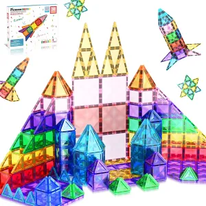 PicassoTiles Mini Size Magnetic Tiles Sensory Magnet Toys Diamond Series Construction Building Blocks Set STEM Learning Travel Size Educational Toy for Kids Boys Girls Toddlers Age 3  PTM30
