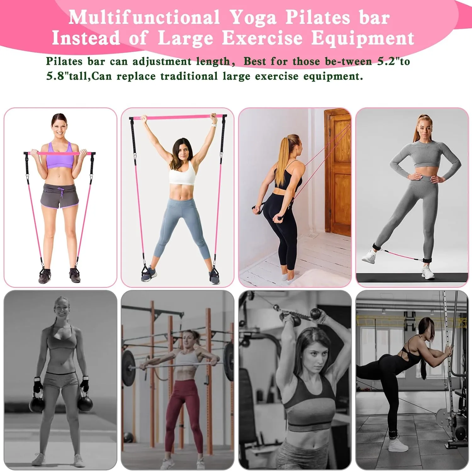Pilates Bar Kit with Resistance Bands,Pilates Bar with Stackable Bands Workout Equipment for Legs,Hip,Waist and Arm,Exercise Fitness Equipment for Women & Men Home Gym Yoga Pilates