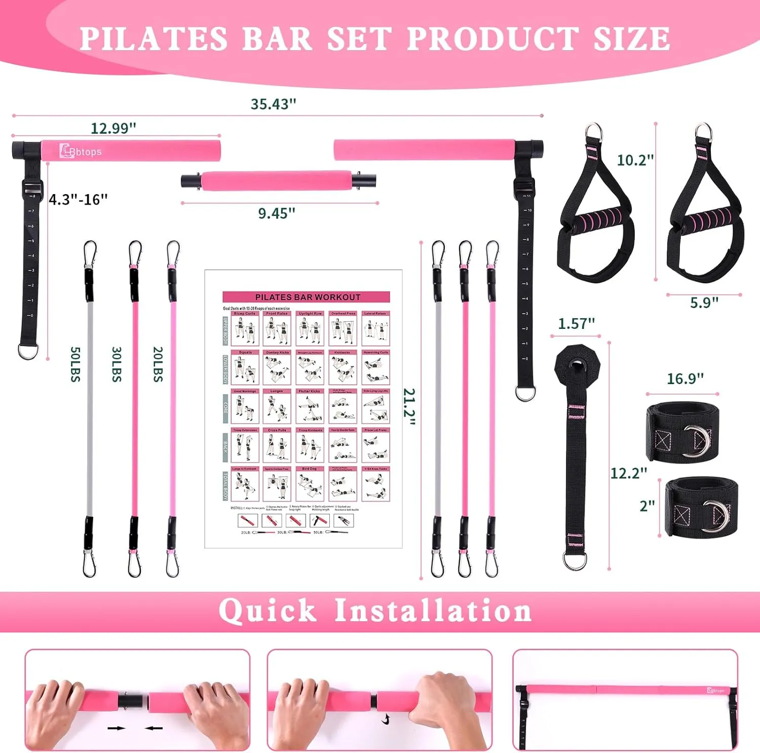 Pilates Bar Kit with Resistance Bands,Pilates Bar with Stackable Bands Workout Equipment for Legs,Hip,Waist and Arm,Exercise Fitness Equipment for Women & Men Home Gym Yoga Pilates