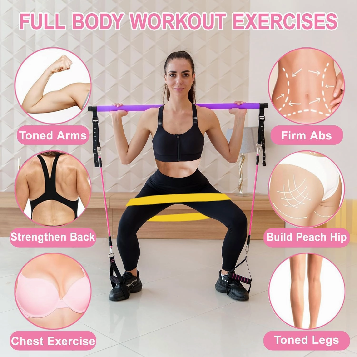 Pilates Bar Kit with Resistance Bands,Pilates Bar with Stackable Bands Workout Equipment for Legs,Hip,Waist and Arm,Exercise Fitness Equipment for Women & Men Home Gym Yoga Pilates