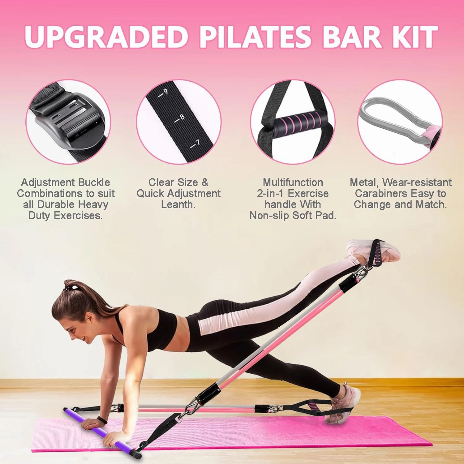 Pilates Bar Kit with Resistance Bands,Pilates Bar with Stackable Bands Workout Equipment for Legs,Hip,Waist and Arm,Exercise Fitness Equipment for Women & Men Home Gym Yoga Pilates