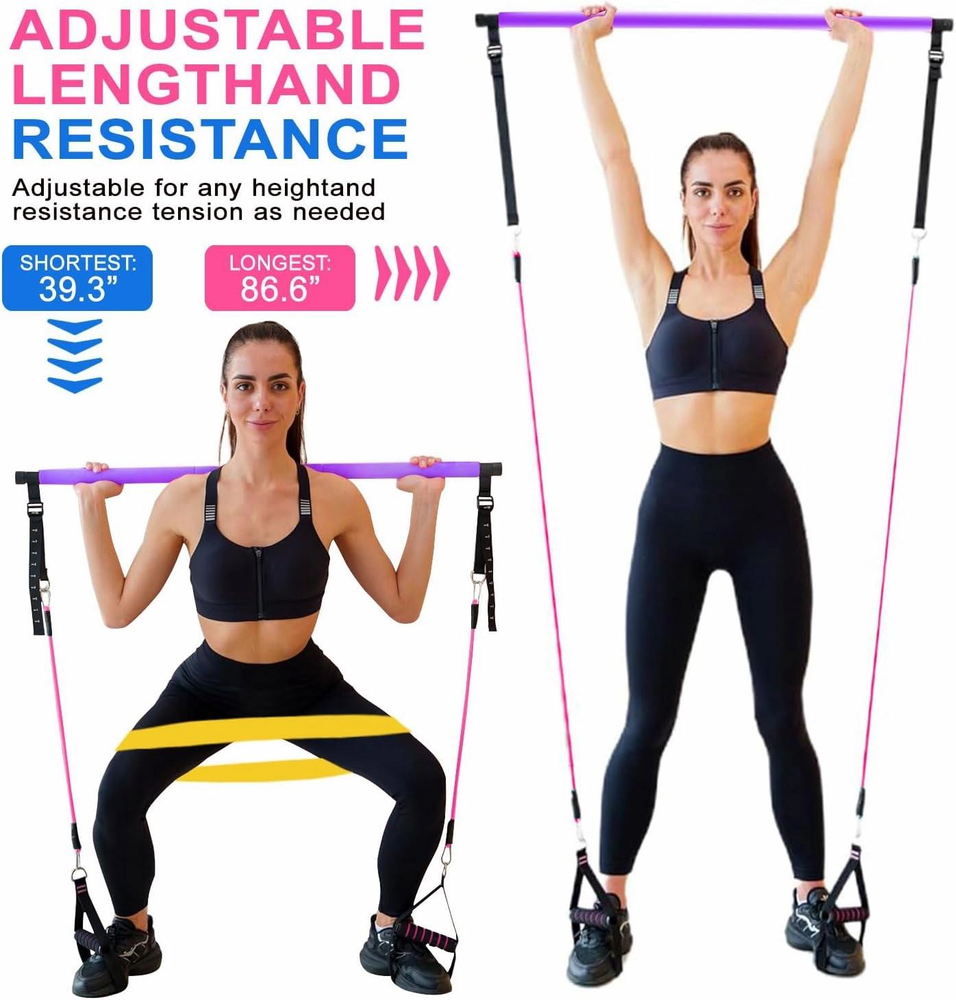 Pilates Bar Kit with Resistance Bands,Pilates Bar with Stackable Bands Workout Equipment for Legs,Hip,Waist and Arm,Exercise Fitness Equipment for Women & Men Home Gym Yoga Pilates