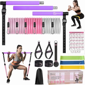 Pilates Bar Kit with Resistance Bands,Pilates Bar with Stackable Bands Workout Equipment for Legs,Hip,Waist and Arm,Exercise Fitness Equipment for Women & Men Home Gym Yoga Pilates