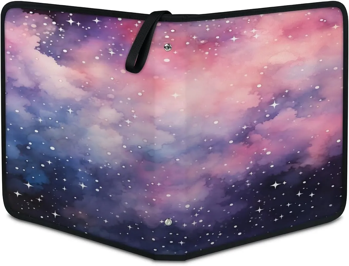 Pink Starry Sky 3 Ring Trading Zipper Binder Strap, Trading Card Binder 4 Pocket, 400 Pockets Card Holder with 50 Removable Sleeves for Game Cards