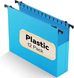 Plastic Hanging File Folders Expandable,12 Pack Extra Capacity Hanging File Folder Letter Size,2 Inch Expansion Heavy Duty Folders,Adjustable Tabs,Hanging Folder Designed for Bulky Files(Blue)