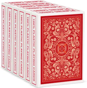 Plastic Playing Cards 6 Pack,Waterproof Playing Cards Bulk for Adults,Flexible and Easy Shuffle,6 Decks of Poker Cards Professional Set,Standard Playing Cards for Card Games(6 Red)…